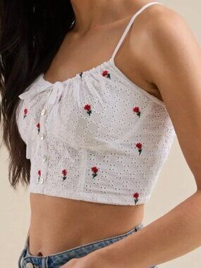 Altar’d State Cotton Embroidered Floral Crop Top - L